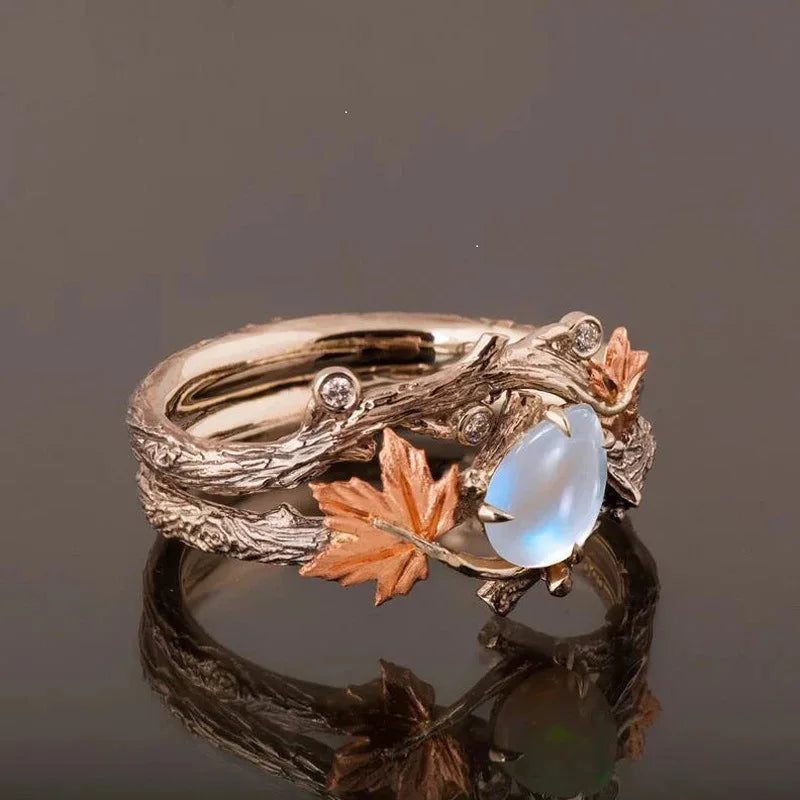 Vintage Maple Leaf Moonstone Ring