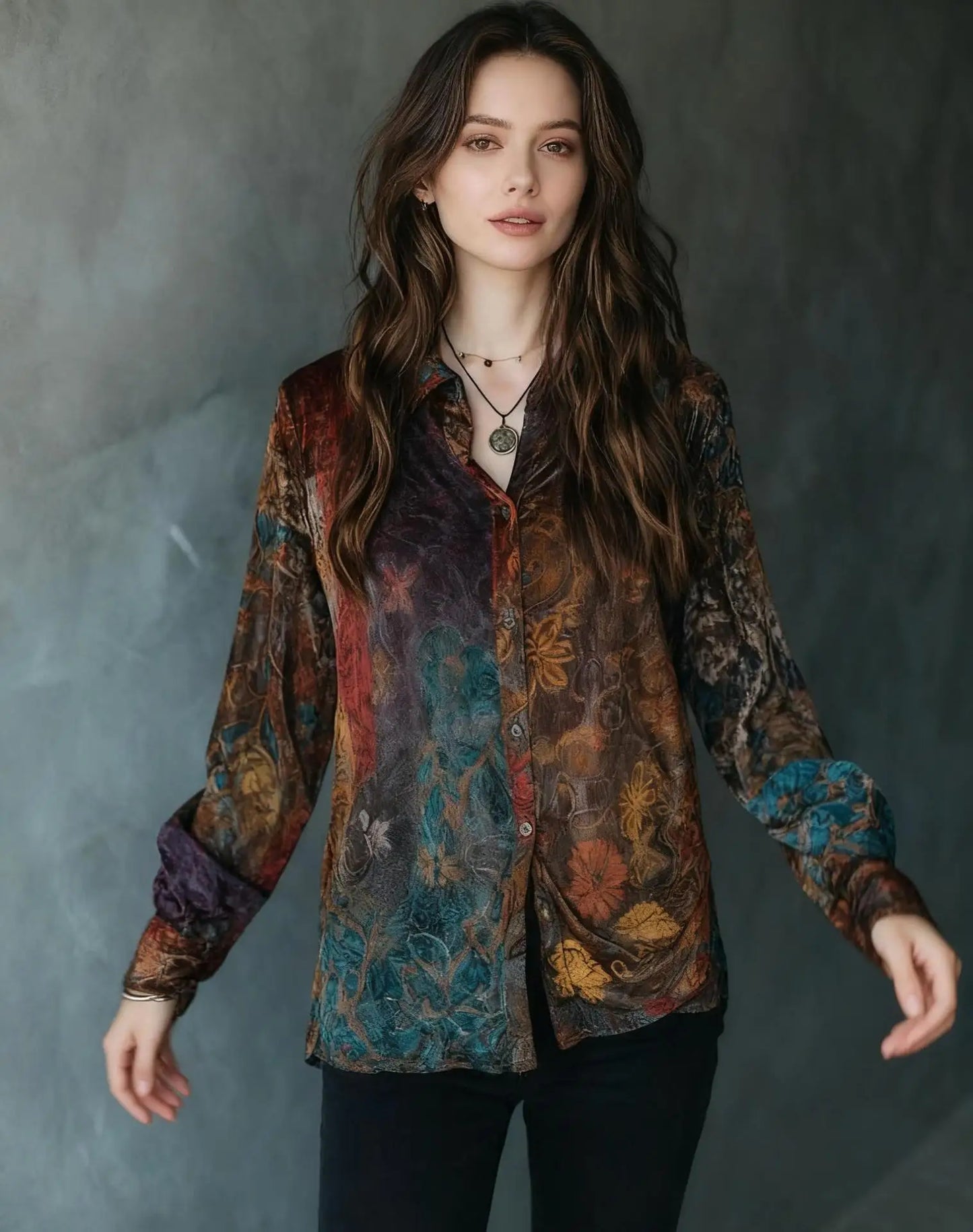 Casual Long Sleeve Button-Down Flower Print Shirt