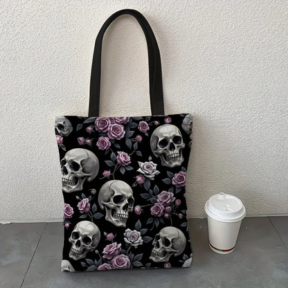 Gothic Rose Floral Skull Tote Bag – Stylish Reusable