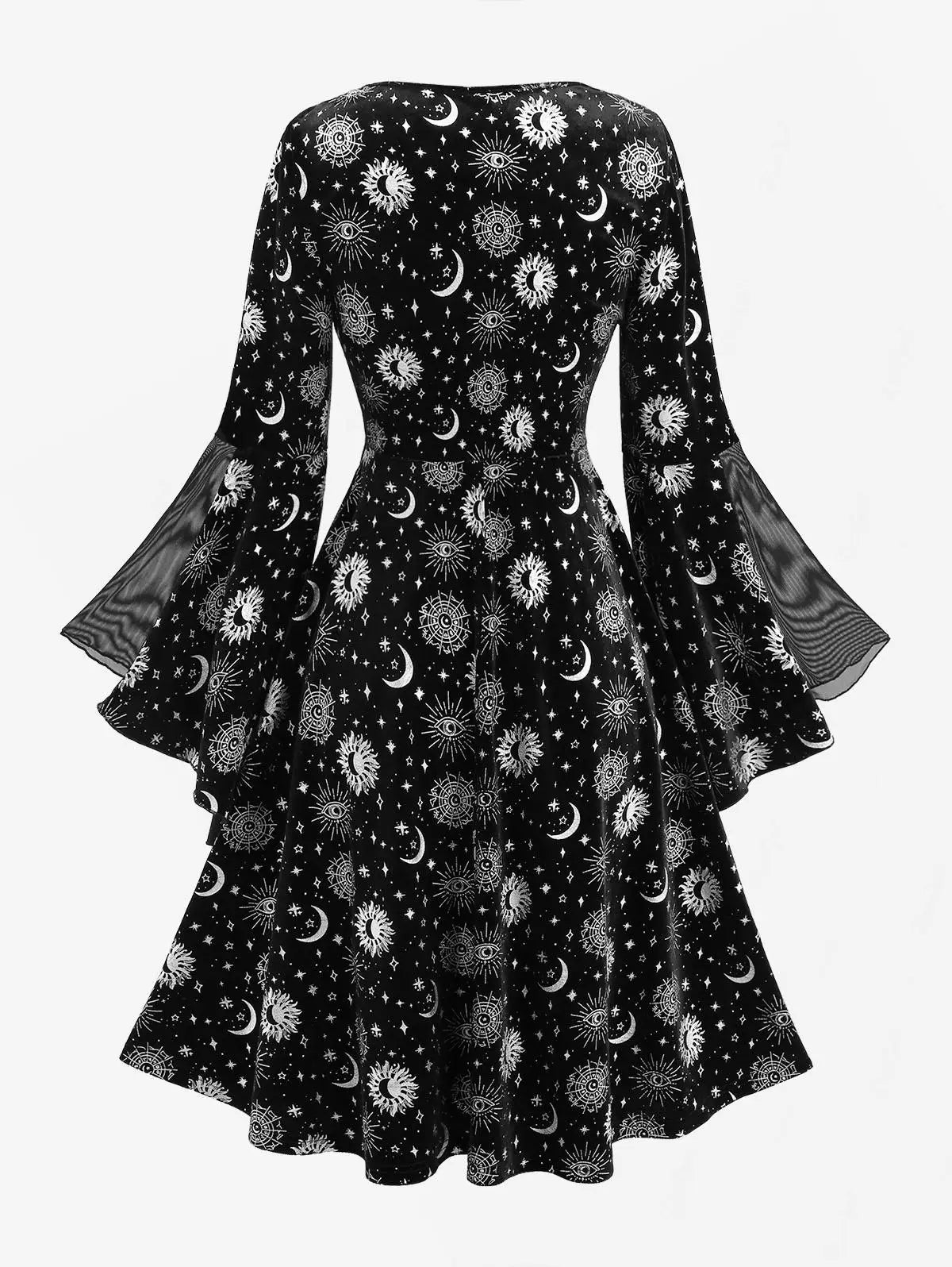 Gothic Sun Moon Star Printed Dress