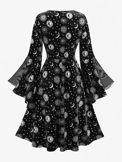 Gothic Sun Moon Star Printed Dress