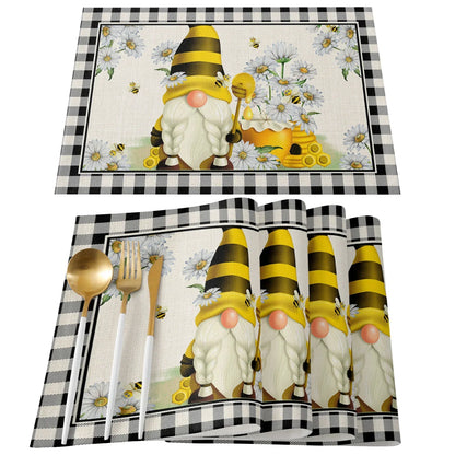 Spring Bee Daisy Gnome Table Mats Cotton