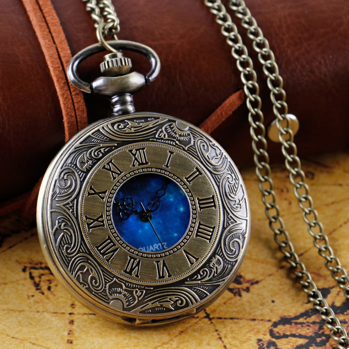 Antique Design Blue Dial Quartz Pocket Watch