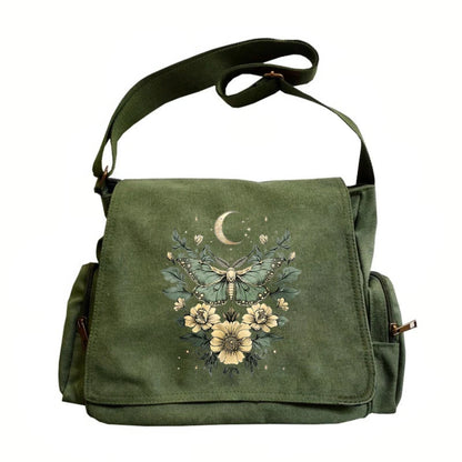 Shoulder Bag Vintage Canvas Moth Butterfly Print Large Capacity