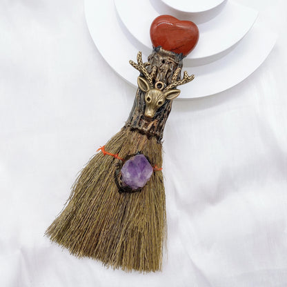 Natural Amethyst Crystal Love Heart Magic Broom