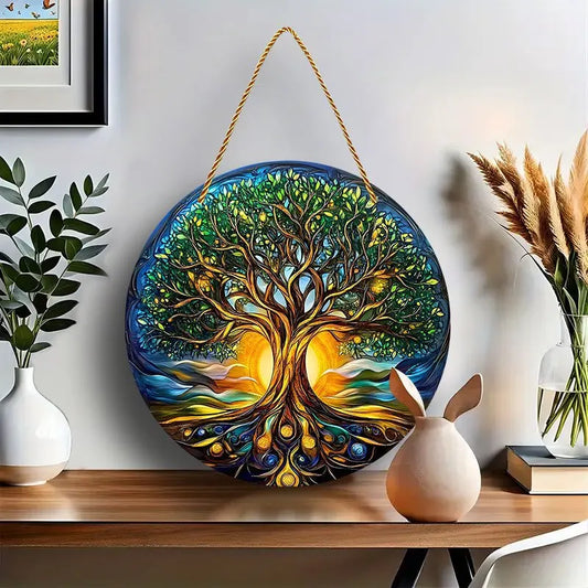 Glass Pattern Tree of Life Decor Stained Suncatcher for Window Hanging Ornament Panel Decor
