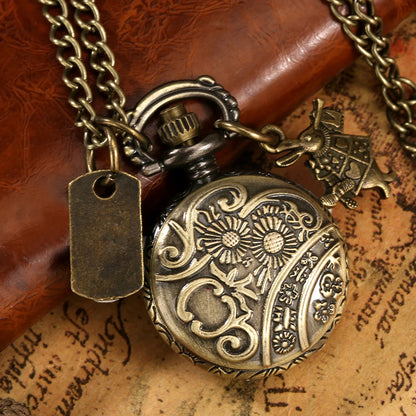 Vintage Quartz Lovely Rabbit Bronze Pocket Watch