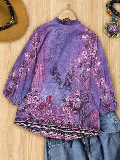 Western Style Geometric Print Three-Quarter Sleeve Women's Blouse