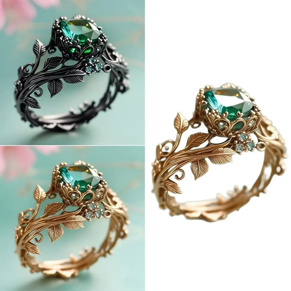 Inlaid Design Leaf Flower Ring