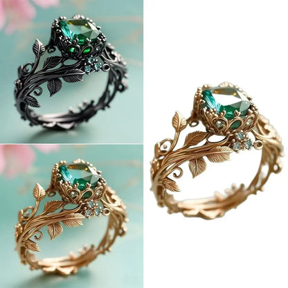 Inlaid Design Leaf Flower Ring