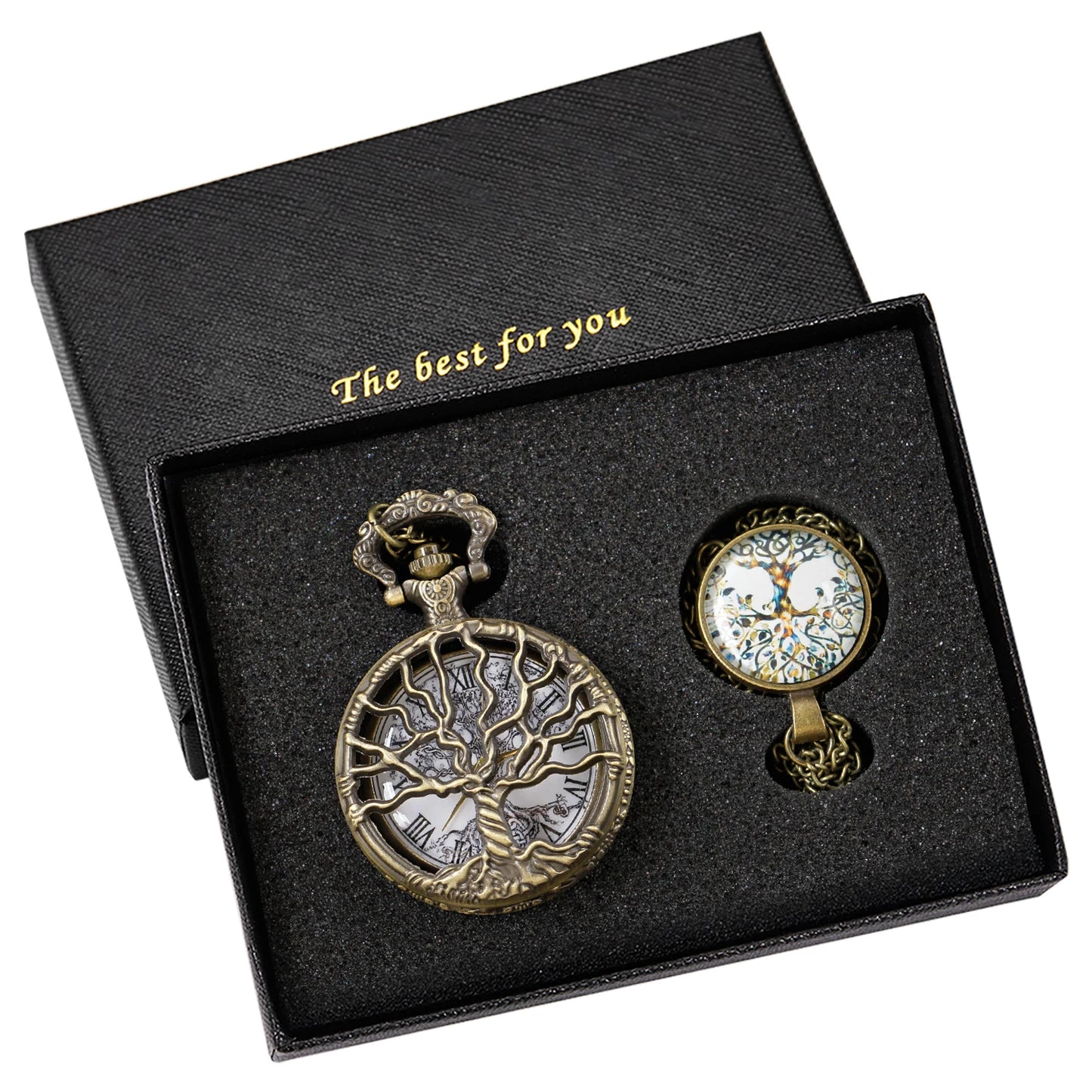 Bronze Hollow Tree of Life Quartz Pocket Watch