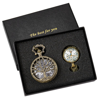 Bronze Hollow Tree of Life Quartz Pocket Watch
