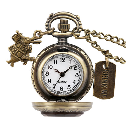 Vintage Quartz Lovely Rabbit Bronze Pocket Watch