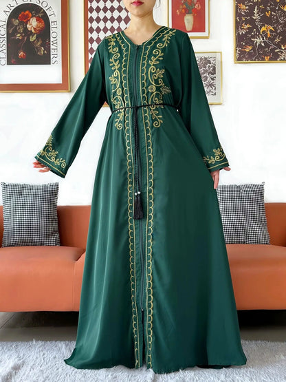 Elegant Women Abaya Long Sleeve Chiffon Dress