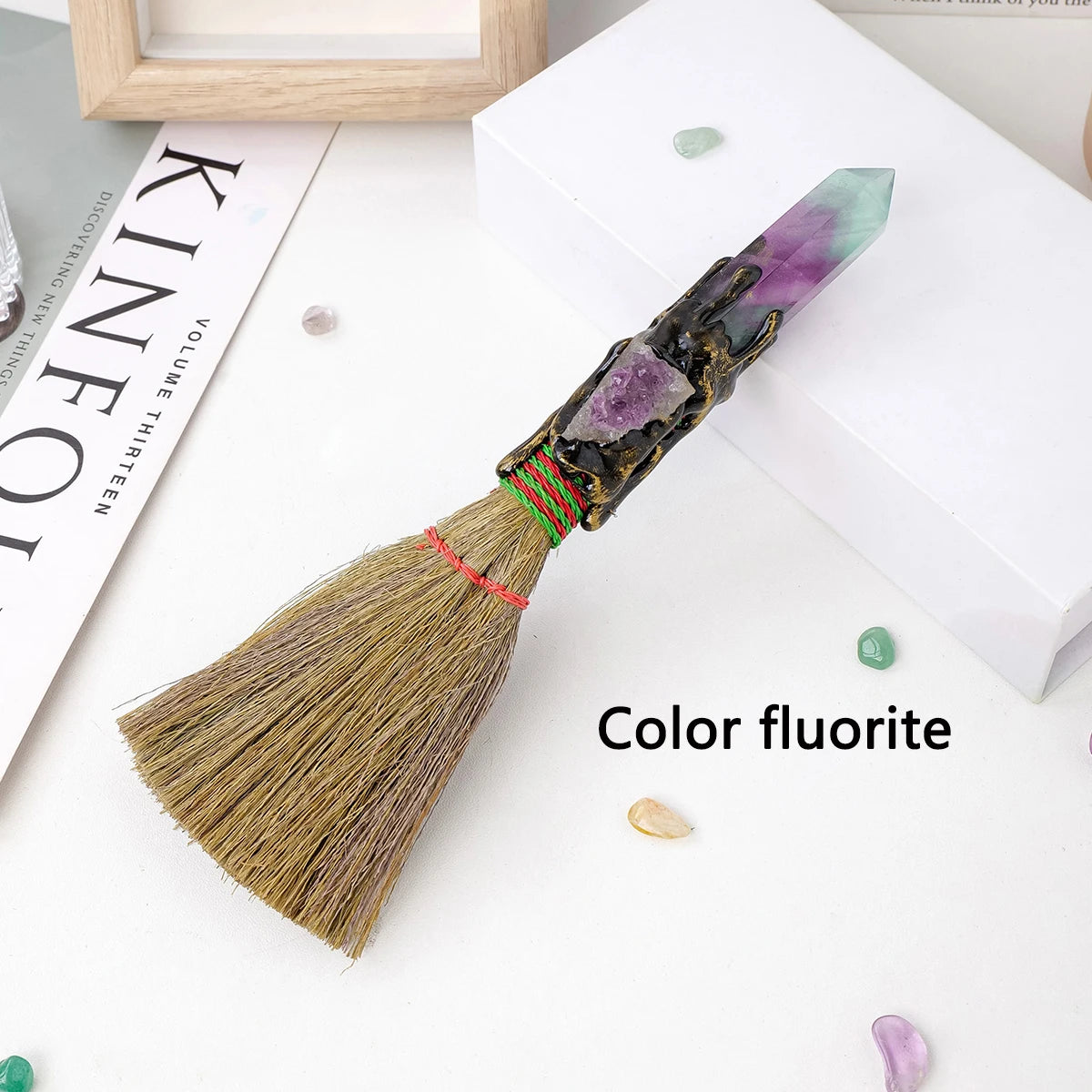 1PC Natural Crystal Point Stone Amethyst Altar Witch Supplies Table Decoration Family Tree Charms Feather Broom Crafts Halloween