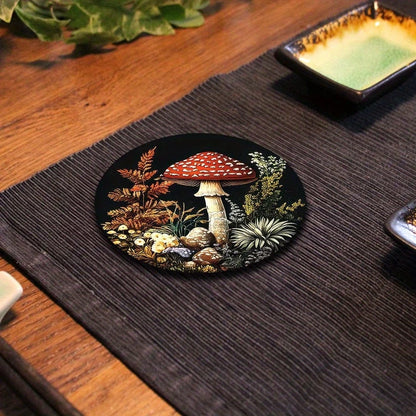 Set of 6 Mushroom Pattern Coasters Round