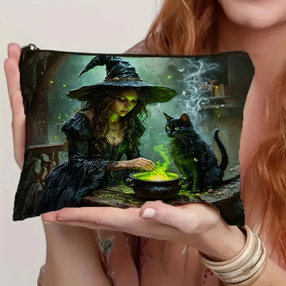 Enchanted Forest Witch and Cat Full Moon Cosmetic Bag