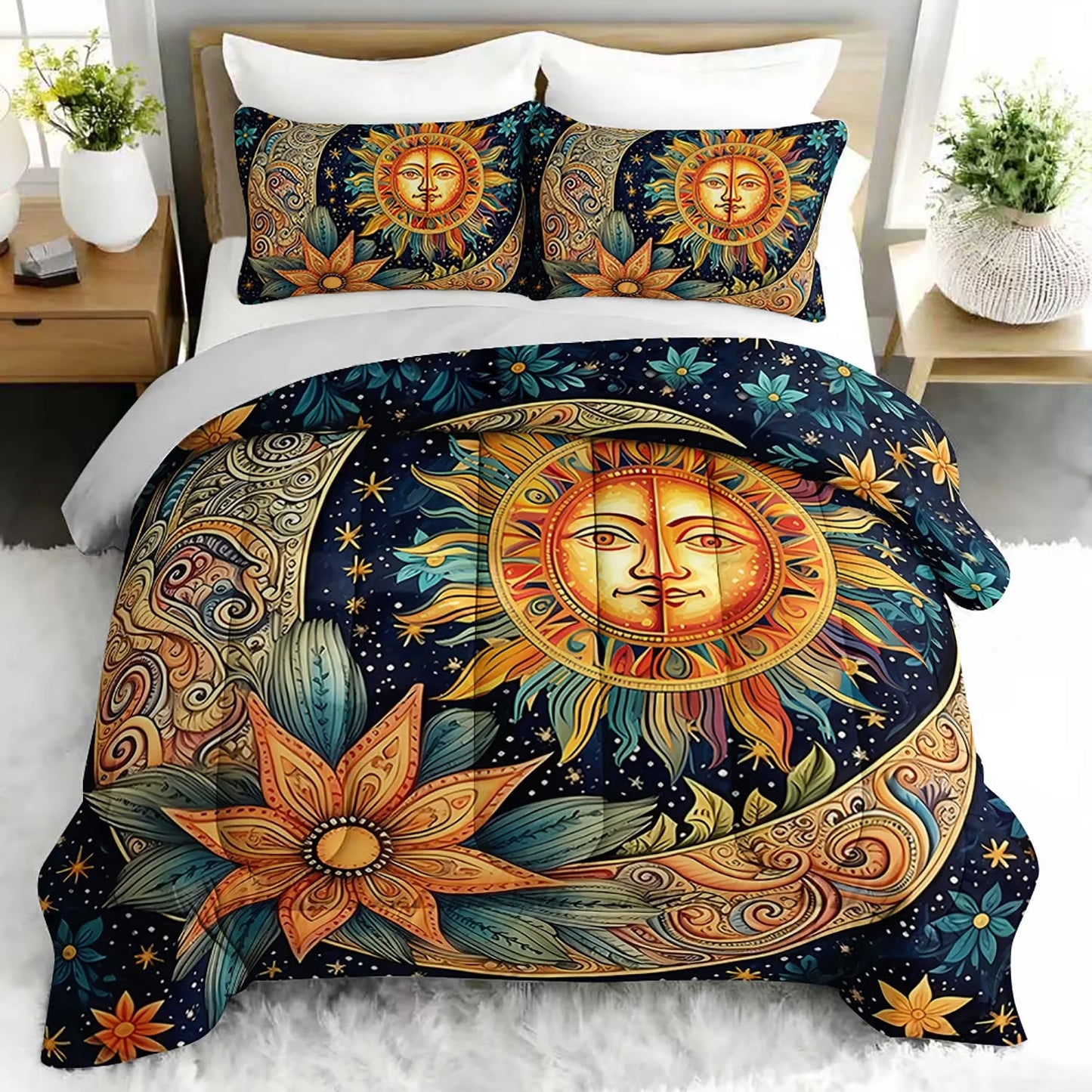 3PC Bohemian Sun Moon Comforter Set