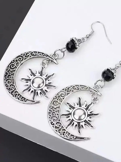 Gothic Dark Style Moon Sun Dangle Earrings