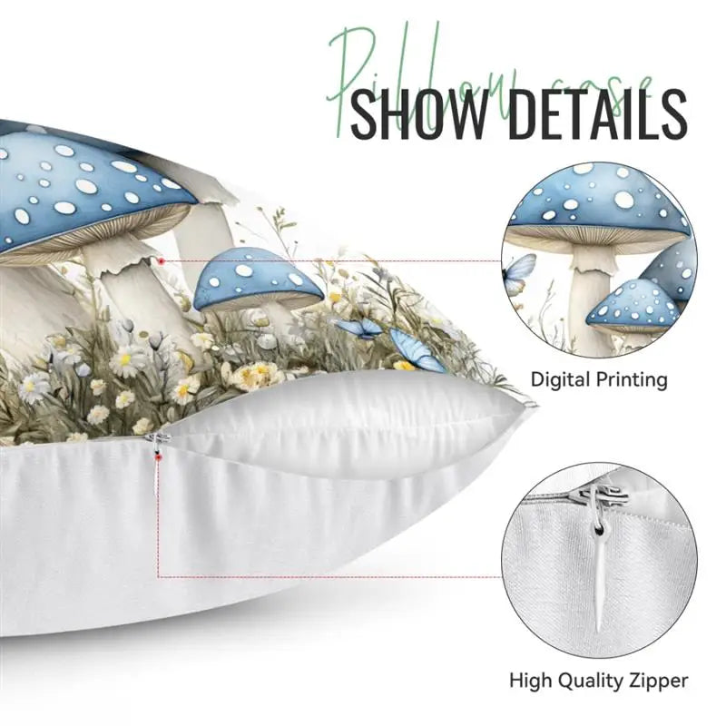 Mushrooms Butterflies Pillow Cover(pillows not included)
