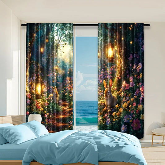 2 pcs, Polyester Curtains Spring Fairy Forest