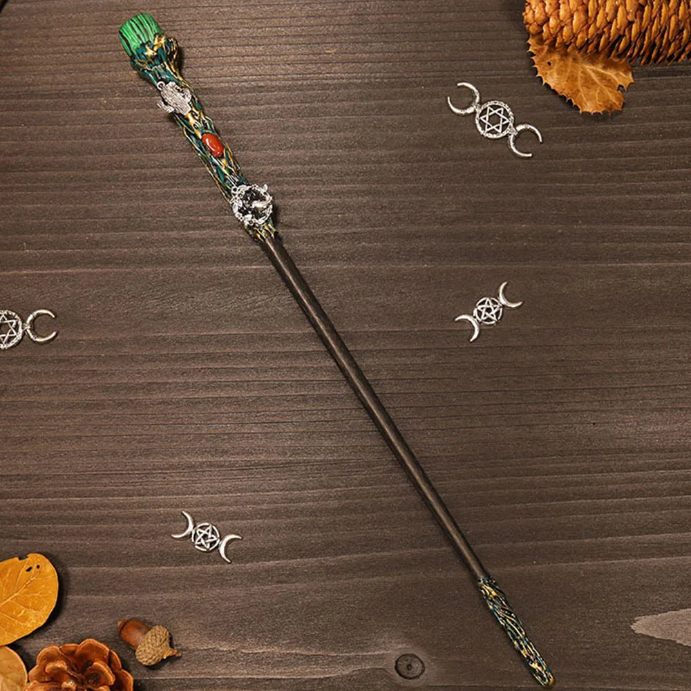Natural Crystal Wiccan Wand Wood Handmade Unique