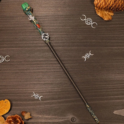 Natural Crystal Wiccan Wand Wood Handmade Unique