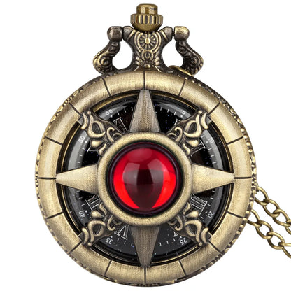 Hollow Sun Rhinestone Decorated Chic Bronze Quartz Pocket Watch Men Women Black Starry Roman Numerals Fob Chain Pendant Clock