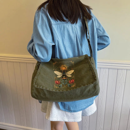 Vintage Women's Shoulder Bag Canvas Bee Print Large Capacity