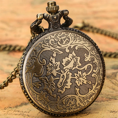 Hollow Sun Rhinestone Decorated Chic Bronze Quartz Pocket Watch Men Women Black Starry Roman Numerals Fob Chain Pendant Clock