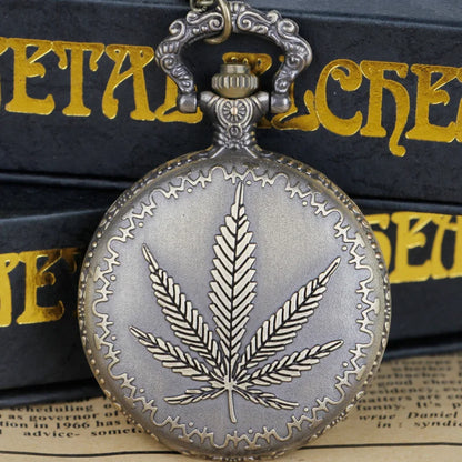 Vintage Maple Leaf Engraved Quartz Pocket Watch