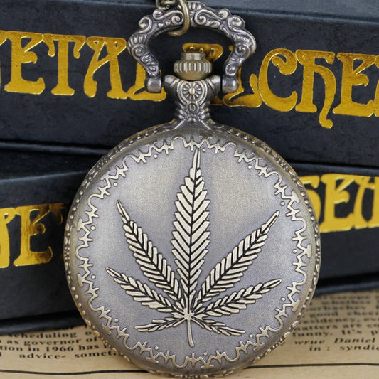 Vintage Maple Leaf Engraved Quartz Pocket Watch