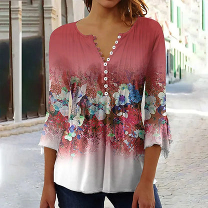 Women'S V-Neck Button-Down T-Shirt