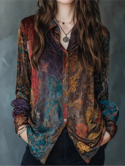 Casual Long Sleeve Button-Down Flower Print Shirt