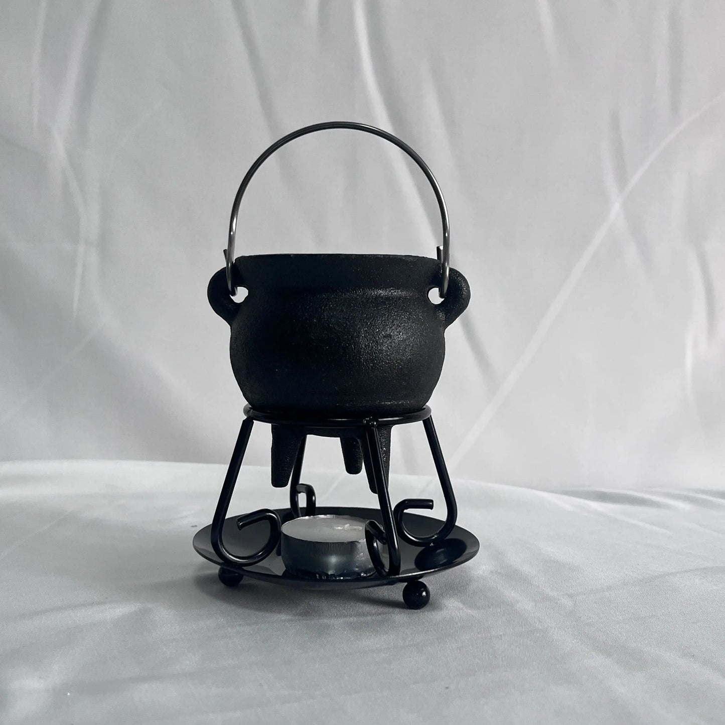 Metal Witch Cauldron with Candle Holder