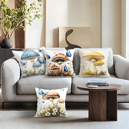 Mushrooms Butterflies Pillow Cover(pillows not included)