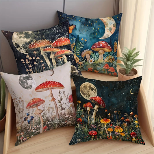 Mushroom Moon Night Pillow Cover