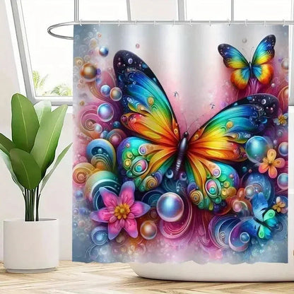 Butterfly print shower curtain