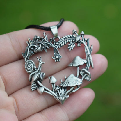 Beautiful Fun and Creative Heart Snail Mushroom Necklace