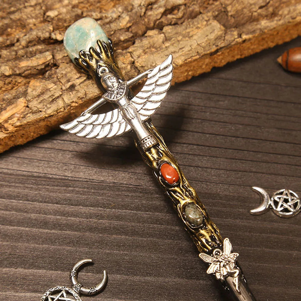 Natural Crystal Wiccan Wand Wood Handmade Unique