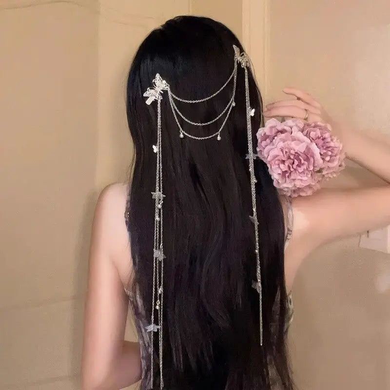 Crystal Long Tassel Chain Headband