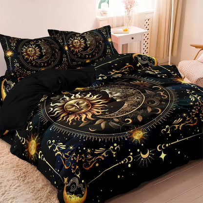 Super Soft Breathable Golden Sun And Moon Duvet Cover Set