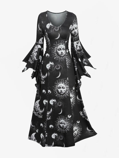 Sun Moon Face Print Dress