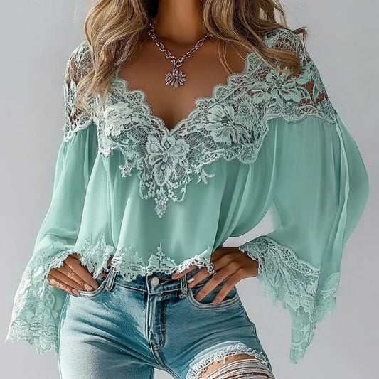 Chic Bohemian Lace V Neck Blouse