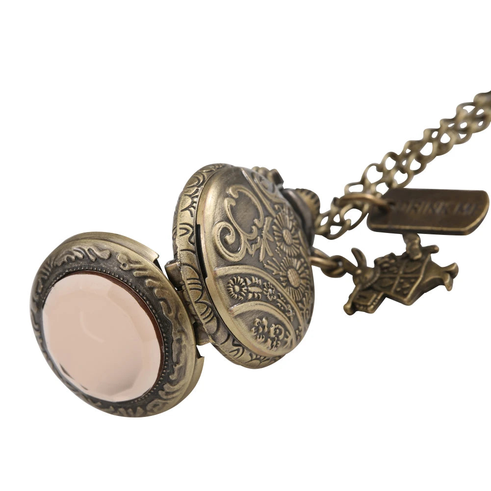 Vintage Quartz Lovely Rabbit Bronze Pocket Watch