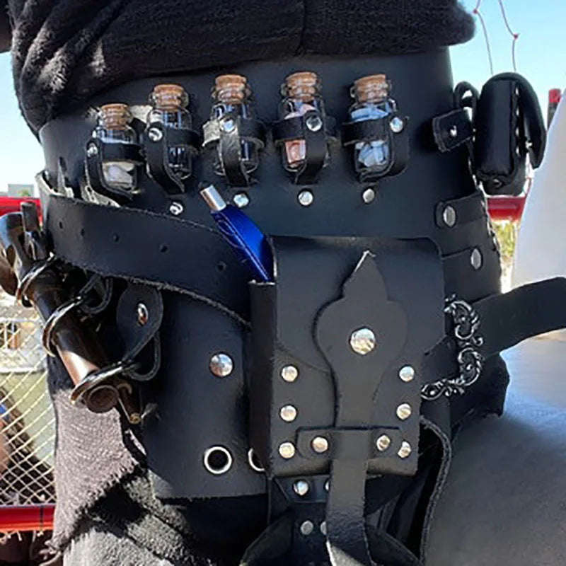 Medieval Witch Alchemist Leather Utility Belt