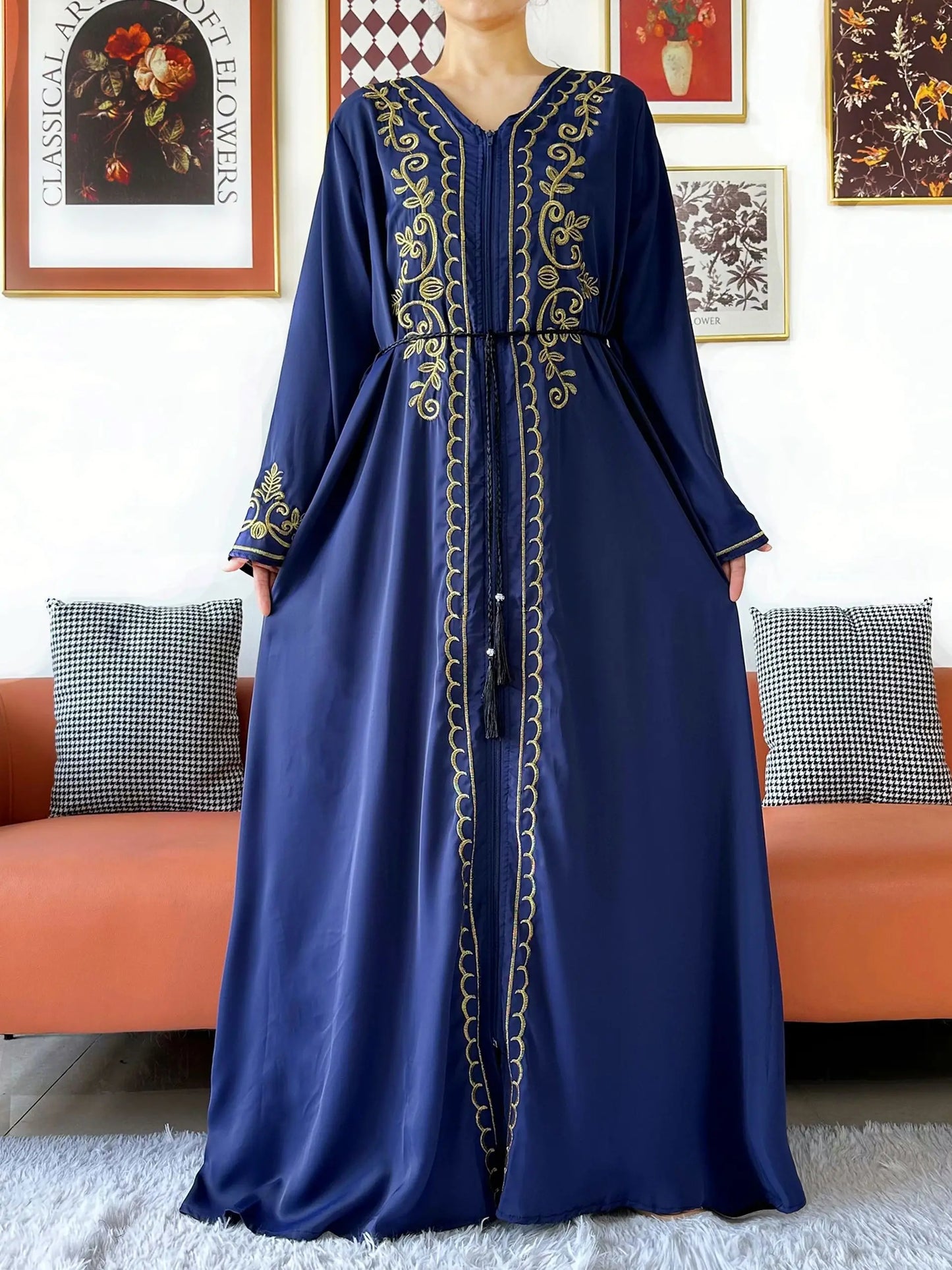 Elegant Women Abaya Long Sleeve Chiffon Dress