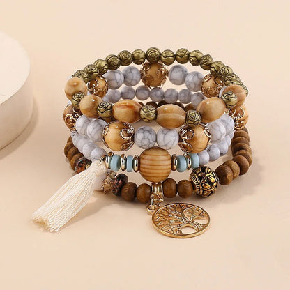 Boho Wooden Beaded Bracelet Set
