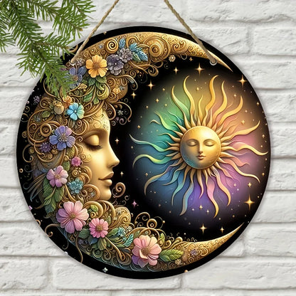 Mandala art style sun and moon wall plate