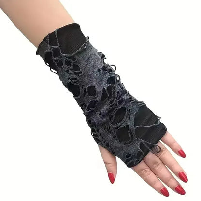 New Hot Sale Fashionable Simple Gothic Fingerless Gloves Unisex Tear Design Stretchy for Party Preparation and Durable